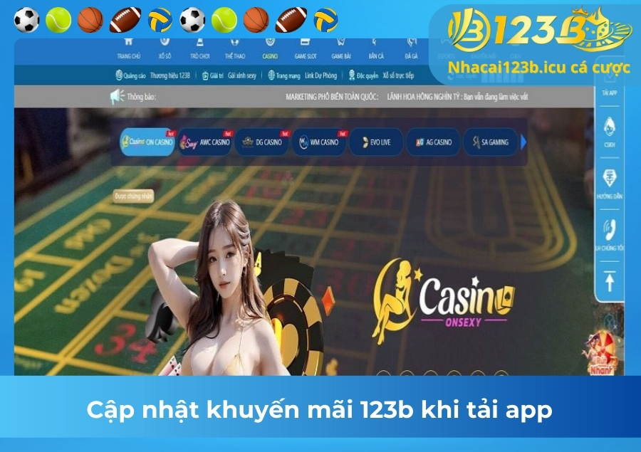 Cập nhật khuyến mãi 123b khi tải app