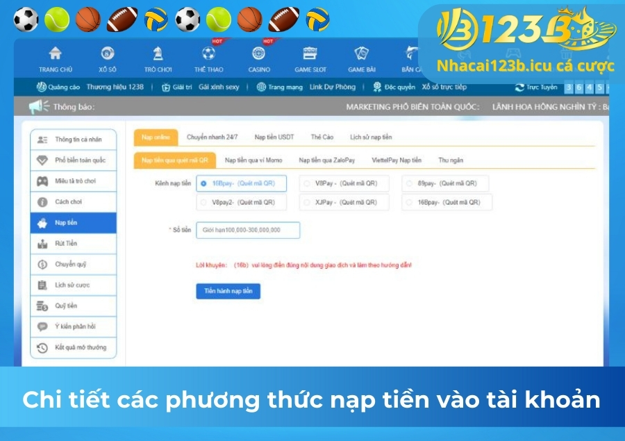 Chi tiết các phương thức nạp tiền vào tài khoản